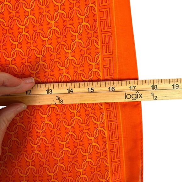 Effy Hematian Silk Scarf with Panther and Geometric Print Orange Rectangle 58x17 - Picture 5 of 9